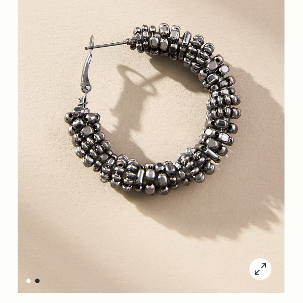 Anthropologie Metallic Beaded Hoop Earrings. 1.38 Inches In Diameter - Picture 5 of 8
